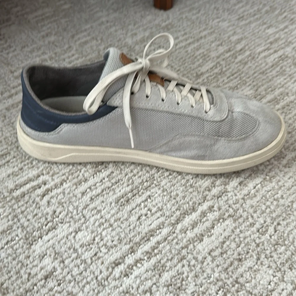 Olukai Punini Men's Casual Lace-Up Sneakers in Vapor/Trench Blue.